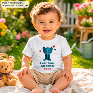Camiseta Para Bebê Bebê Elefante Nome Personalizado Data Momento Fofo