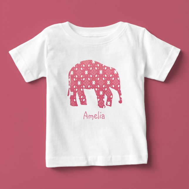 Camiseta Para Bebê Bebê elefante rosa monograma (Super sweet baby elephant tee 💕🐘)