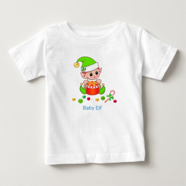 Camiseta Para Bebê Bebê Elfo de Natal Fofo & Confetes (Frente)