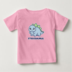 Camiseta Para Bebê Bebê Estegossauro Azul Fofo Dinossauro Chibi