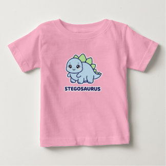 Camiseta Para Bebê Bebê Estegossauro Azul Fofo Dinossauro Chibi