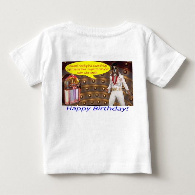 Camiseta Para Bebê bebê. Feliz aniversário. (Verso)