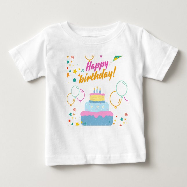Camiseta Para Bebê Bebê Feliz Aniversário Imprimível T-Shirt Design (Frente)