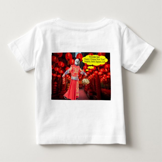 Camiseta Para Bebê bebê. Feliz Ano Novo Chinês. Panda/Homem (Verso)