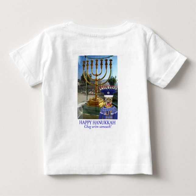 Camiseta Para Bebê bebê. Feliz Hanukkah. (Verso)