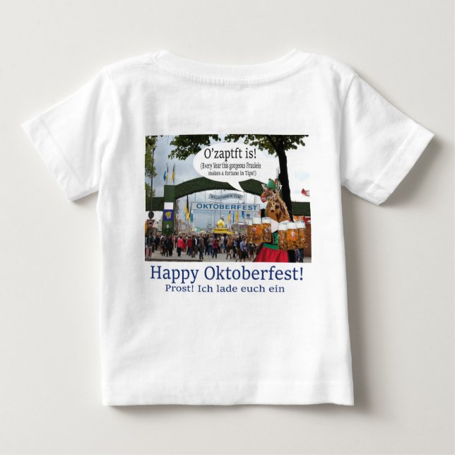 Camiseta Para Bebê bebê. Feliz Oktoberfest! Girafa/menina! (Verso)