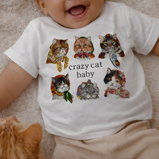 Camiseta Para Bebê Bebê Fofo de Gato Maluco – Bebê Engraçado Amante d