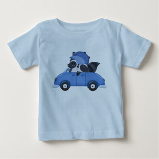 Camiseta Para Bebê Bebê Fofo Guaxinim Desenho Animado Carro Azul