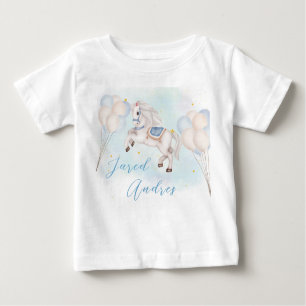 Camiseta Para Bebê Bebê furioso Pony Blue Balloon star Birthday Boy
