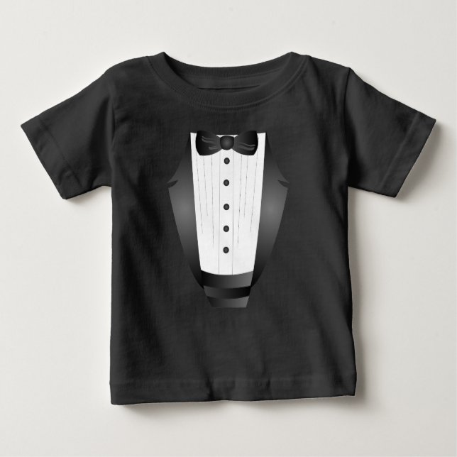 Camiseta Para Bebê bebê Garoto Primeiro Arco de aniversário Tie Black (Frente)