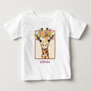 Camiseta Para Bebê Bebê Girafa Sweet Safari em Rosa e Amarelo