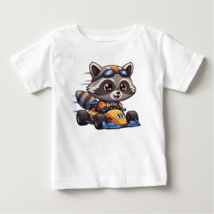 Camiseta Para Bebê Bebê Guaxinim Bonito Piloto De Carro De Corrida