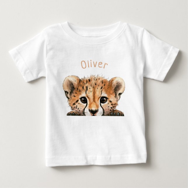 Camiseta Para Bebê Bebê Guepardo Personalizado Fofinho  (Frente)
