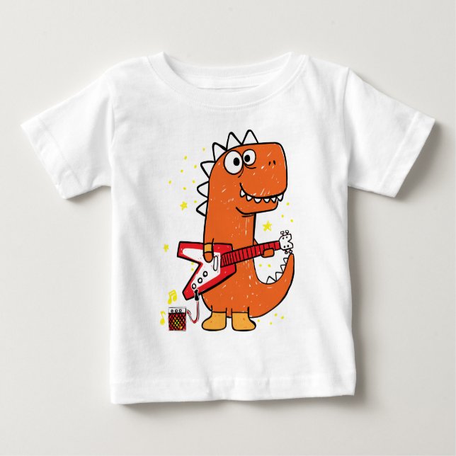 Camiseta Para Bebê Bebê guitarrista do Dino (Frente)