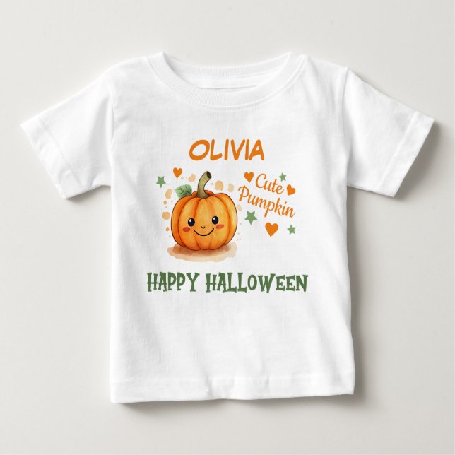 Camiseta Para Bebê Bebê Halloween Abóbora Fofa  (Frente)