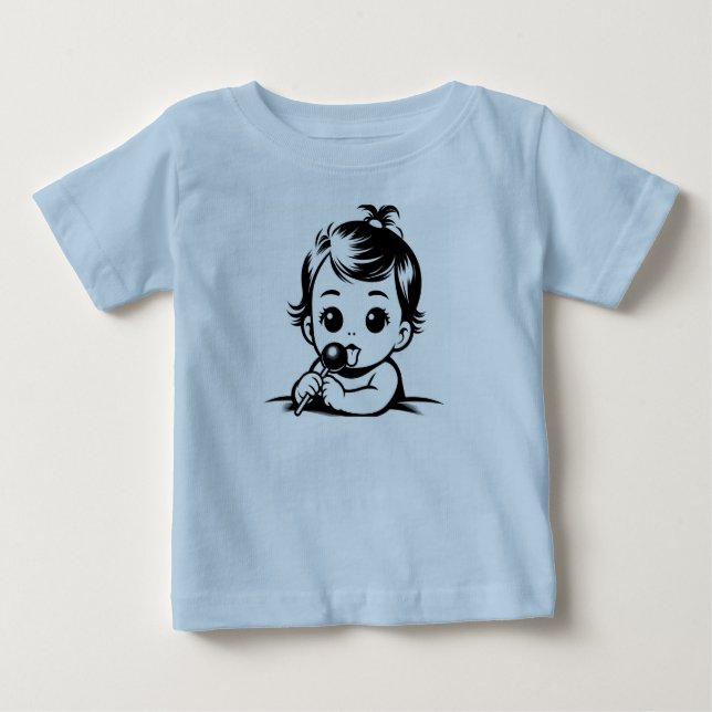 Camiseta Para Bebê bebê lambendo um pirulito (Frente)