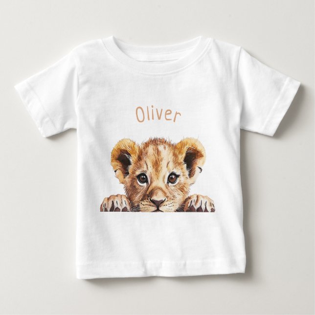 Camiseta Para Bebê Bebê Leão Fofo Personalizado  (Frente)
