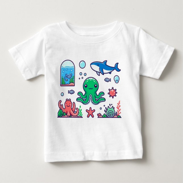 Camiseta Para Bebê Bebê-macacão | Diversão Oceânica para Bebês (Frente)