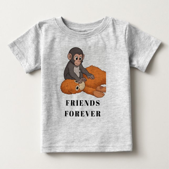 Camiseta Para Bebê Bebê macaco com boneca (Frente)