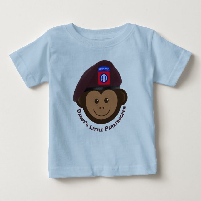 Camiseta Para Bebê Bebê macaco "O Pequeno Paraquedista do Pai" (Frente)