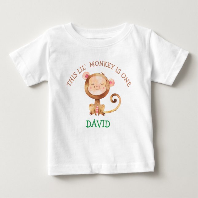 Camiseta Para Bebê Bebê Macaco Primeiro Aniversário Pequeno Macaco (Frente)