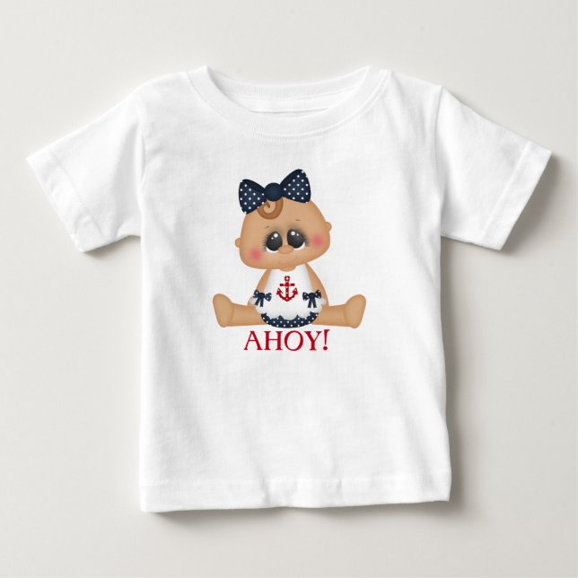 Camiseta Para Bebê Bebê Marítima Fofa Ahoy! (Frente)