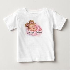 Camiseta Para Bebê Bebê Menina Adormecida em Nuvem Rosa Arte