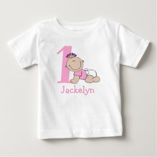 Camiseta Para Bebê Bebê Menina de Desenho Animado Fofo Faz 1 Ano