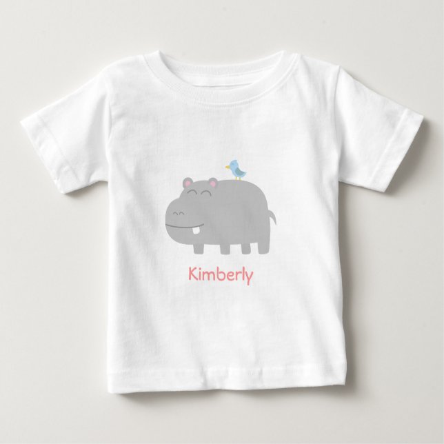 Camiseta Para Bebê Bebê & miúdos: Hipopótamo bonito com desenhos (Frente)