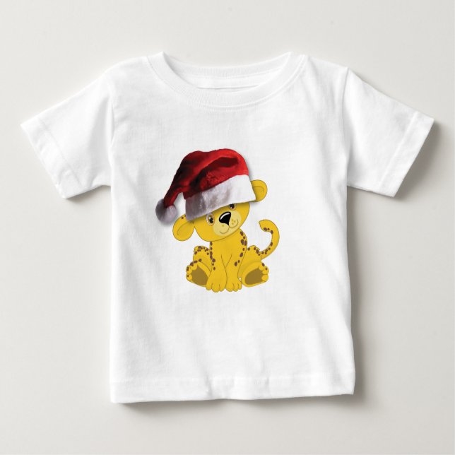 Camiseta Para Bebê Bebê Natal Cheetah (Frente)