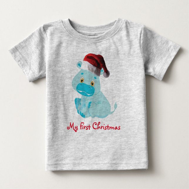 Camiseta Para Bebê Bebê Natal Hippo (Frente)