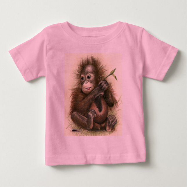 Camiseta Para Bebê Bebê Orangotango Com Folhas (Frente)