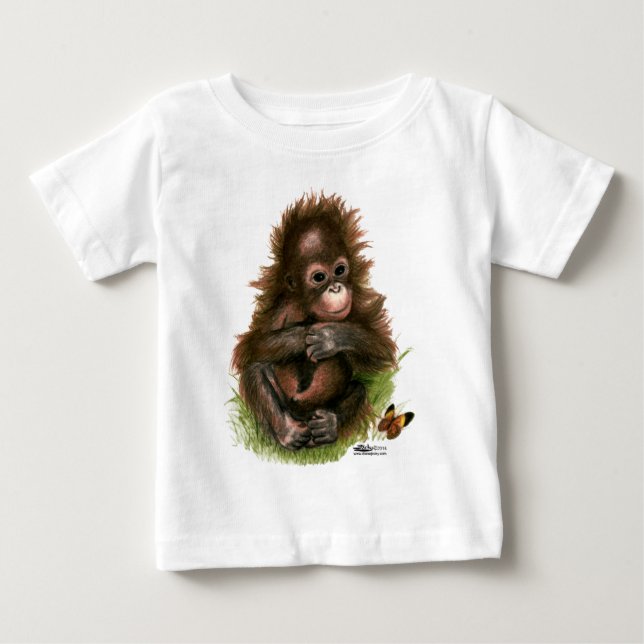 Camiseta Para Bebê Bebê Orangotango e Borboleta (Frente)
