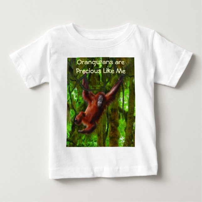 Camiseta Para Bebê Bebê Orangutan e Floresta Tropical Primatas Arte P (Frente)