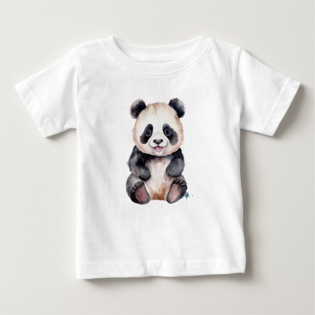 Camiseta Para Bebê Bebê panda água-forte fofo (Frente)