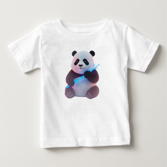 Camiseta Para Bebê Bebê Panda Cyberpunk com Bambuo Luminoso (Frente)