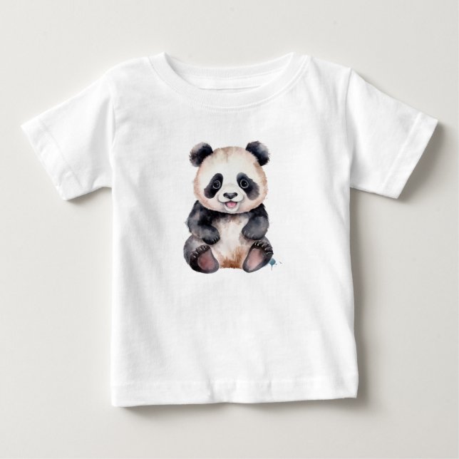 Camiseta Para Bebê Bebê panda fofo aquarela (Frente)
