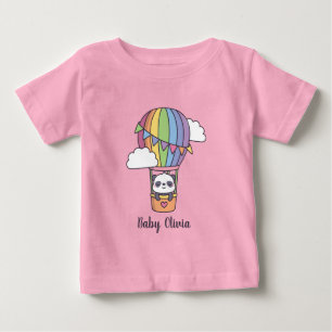 Camiseta Para Bebê Bebê Panda Fofo em Balão de Ar Quente