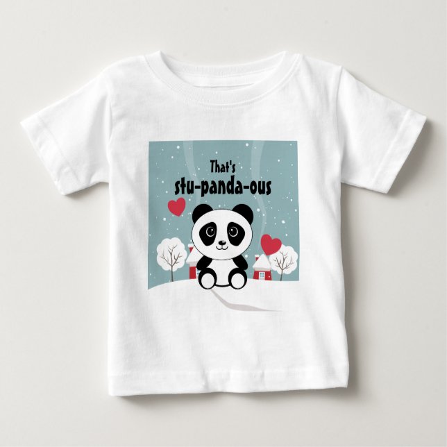 Camiseta Para Bebê Bebê Panda Fofo no Inverno Neve Cinza (Frente)