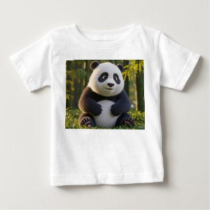 Camiseta Para Bebê Bebê Panda Hiper-Realista na Floresta de Bambu