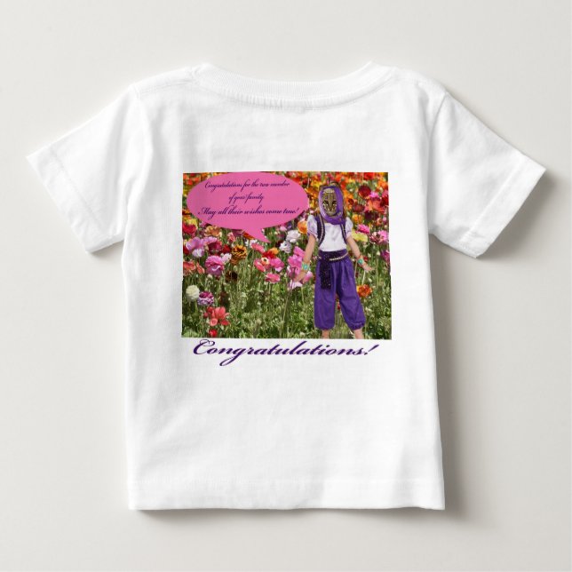 Camiseta Para Bebê bebê. Parabéns. ocelot/gênio (Verso)