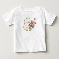 Bebê Pato Fofo Segurando Buquê de Tulipas Estética