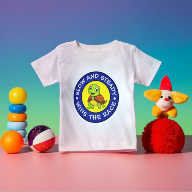 Camiseta Para Bebê Bebê Personalizado Moderno, Bonito, Tortoise Azul  (Modern Cute Personalized Baby Tortoise Blue Yellow Baby T-Shirt )