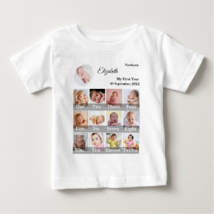 Camiseta Para Bebê Bebê Primeiro Ano Colagem de Fotos de 12 Meses Mar