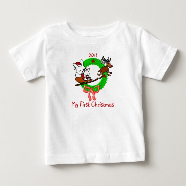 Camiseta Para Bebê Bebê Primeiro Natal (Frente)