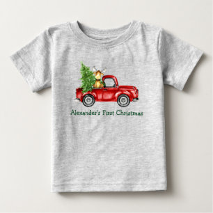 Camiseta Para Bebê Bebê Primeiro Natal Árvore de Caminhão Vermelho