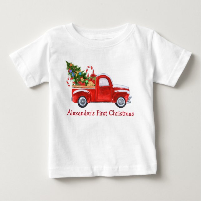 Camiseta Para Bebê Bebê Primeiro Natal Caramelo Doces Vermelho (Frente)