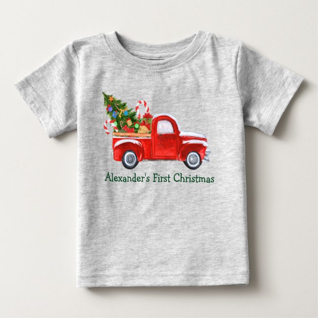 Camiseta Para Bebê Bebê Primeiro Natal - Cinza De Canas De Truque (Frente)