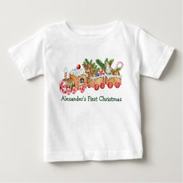 Camiseta Para Bebê Bebê Primeiro Natal Gingerbird Train Candy