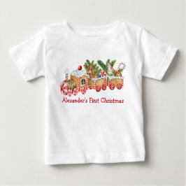 Camiseta Para Bebê Bebê Primeiro Natal Gingerpão Comboio Red Candy